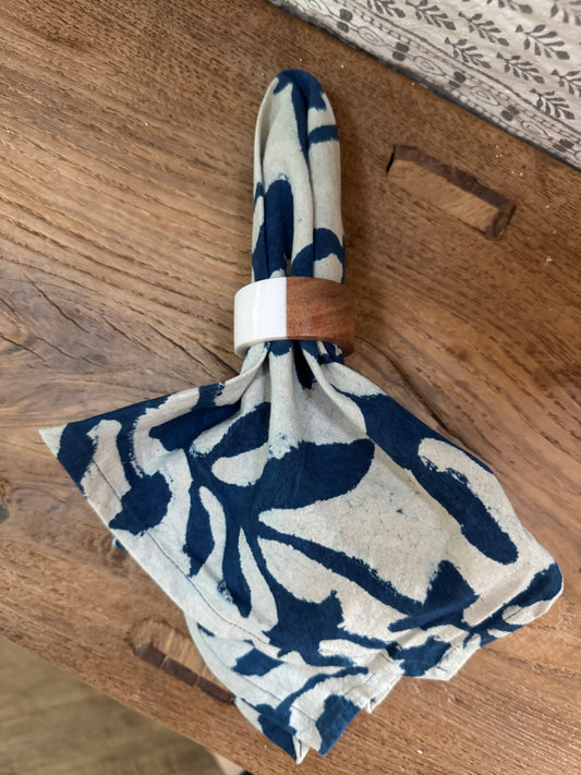 French Blue Block Print Napkins S/4