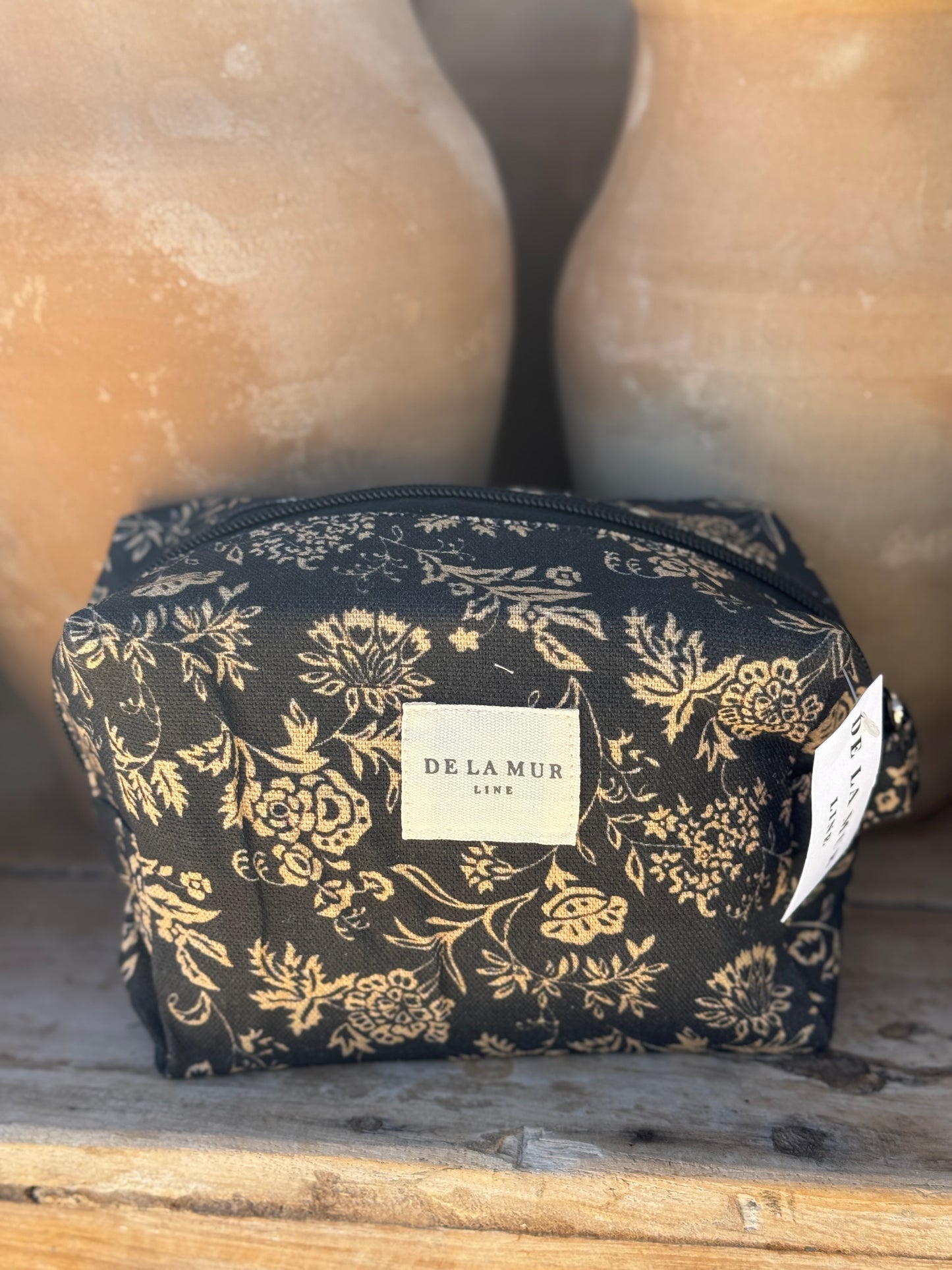 Black Floral Medium Pouchette Toiletry Bag