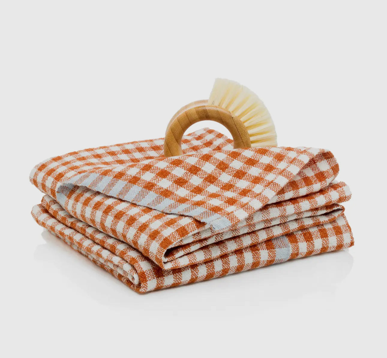 Gingham Orange + Blue Linen Tea Towels