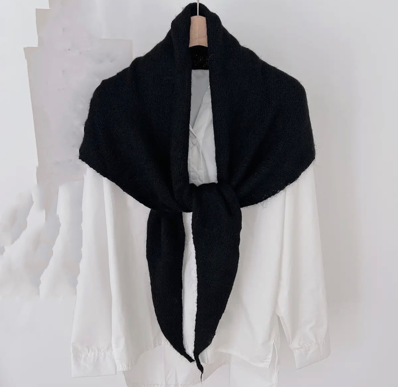 Knit Kerchief Scarf, Black