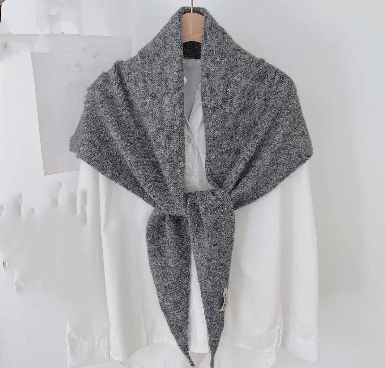 Knit Kerchief Scarf, Grey