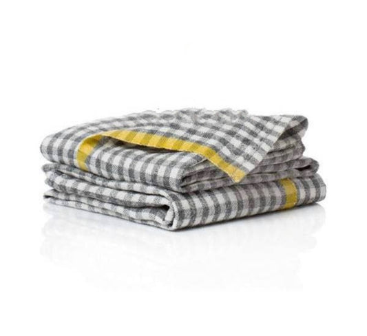 Linen Tea Towel Black/Lemon