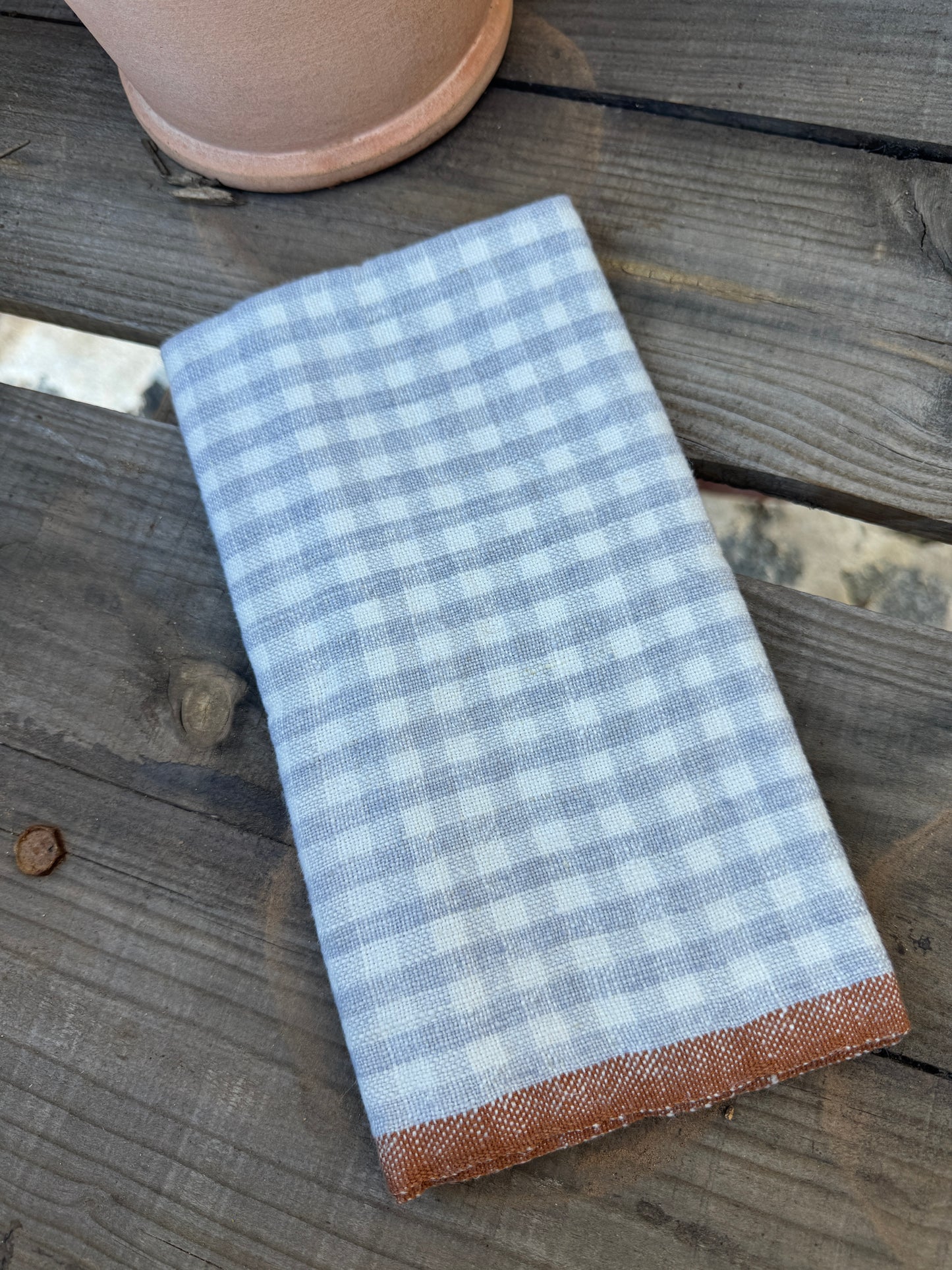 Gingham Lavender + Cognac Linen Tea Towel