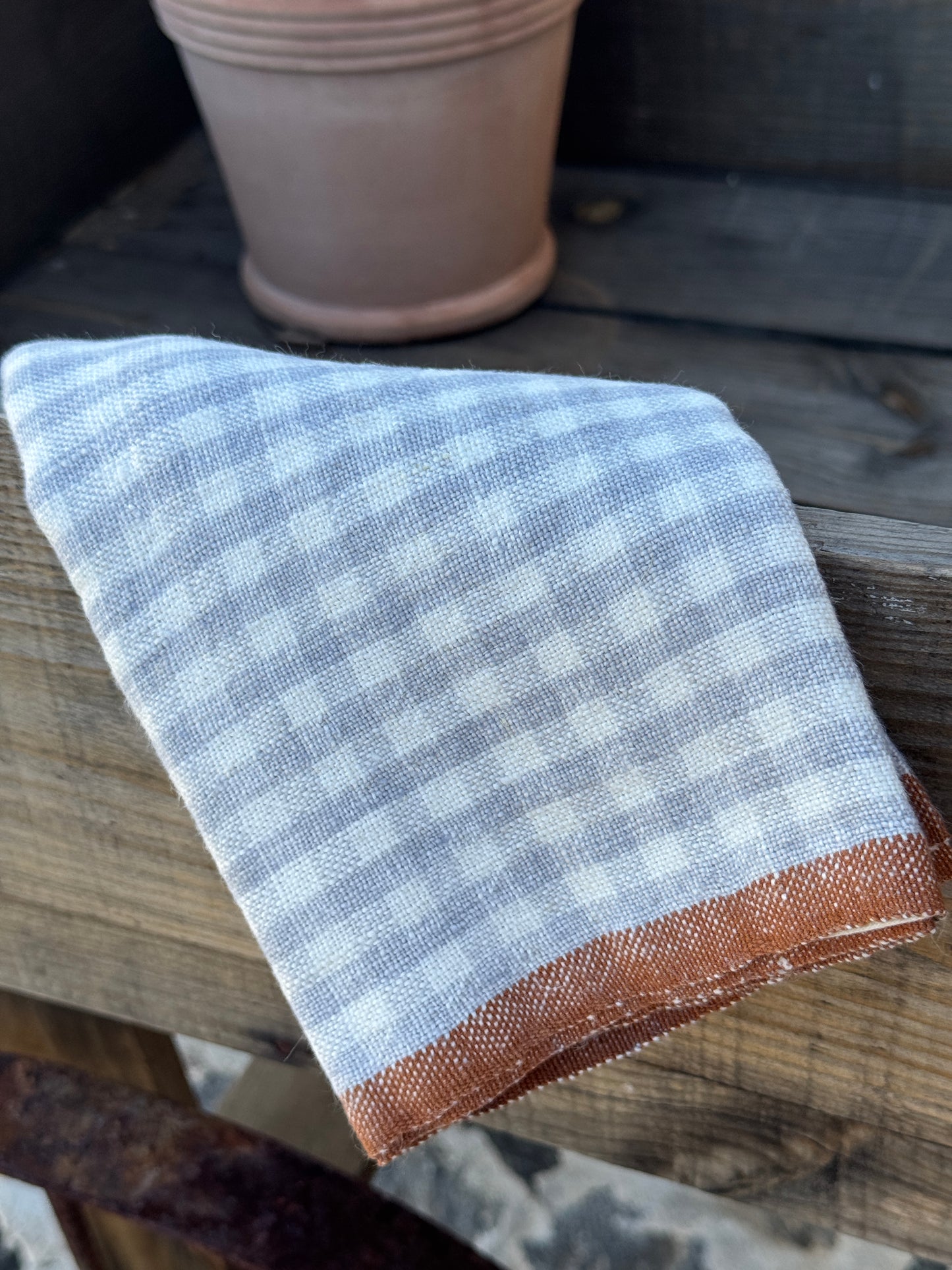 Gingham Lavender + Cognac Linen Tea Towel