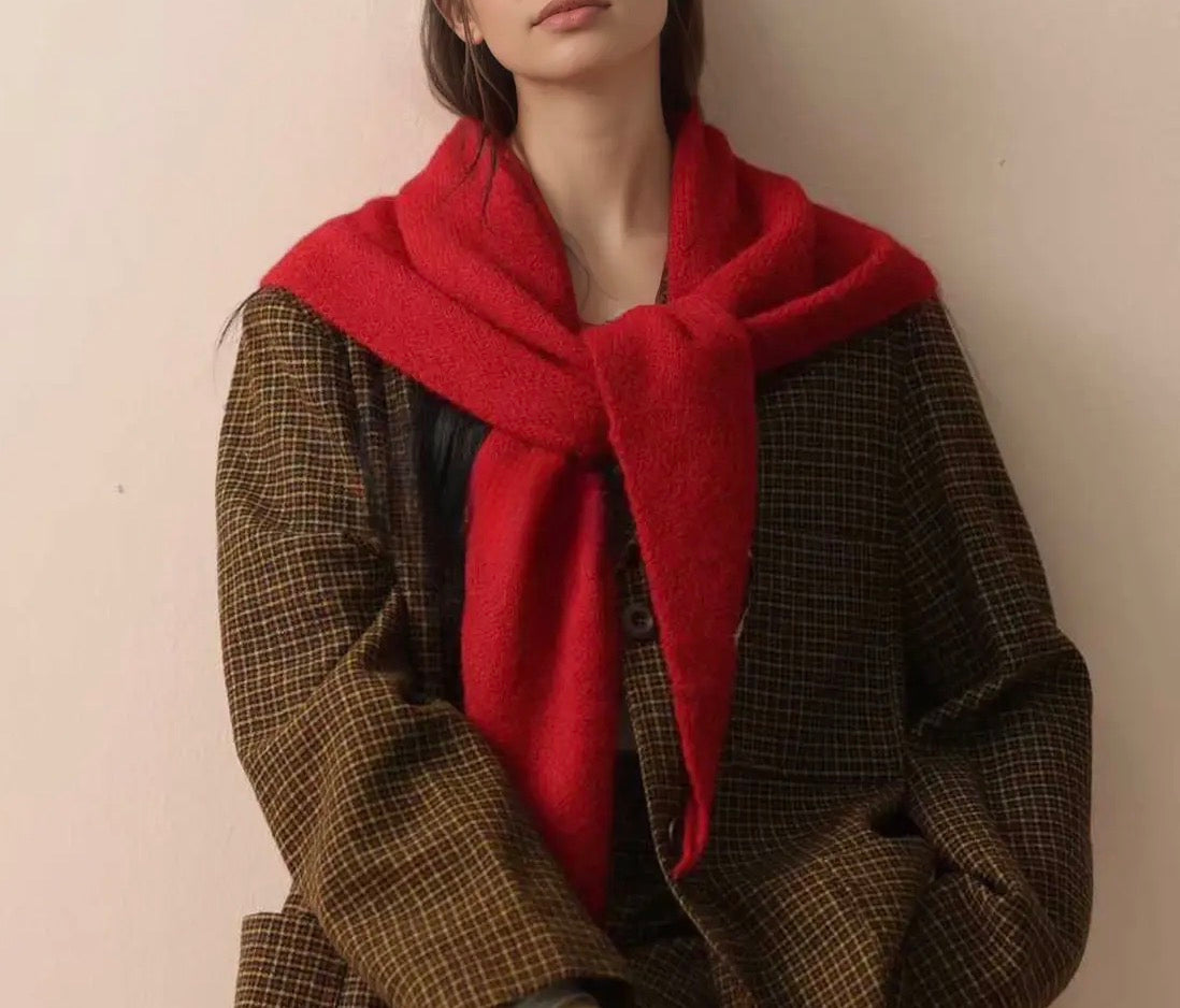 Knit Kerchief Scarf, Crimson