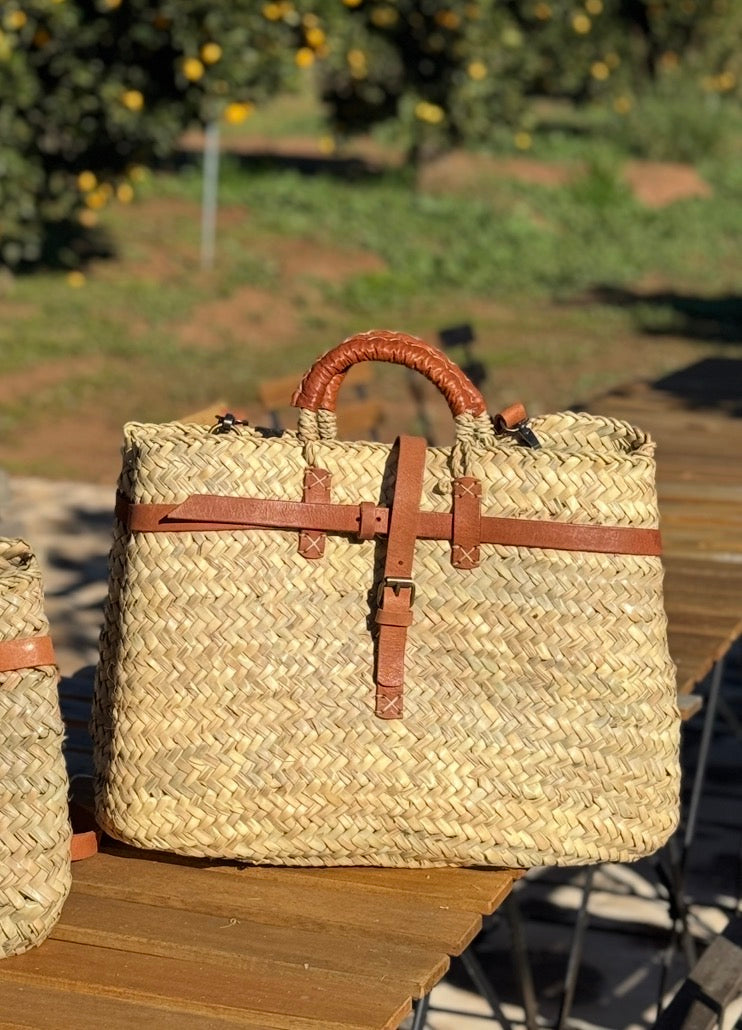 Hera Straw and Leather Tote, Grande