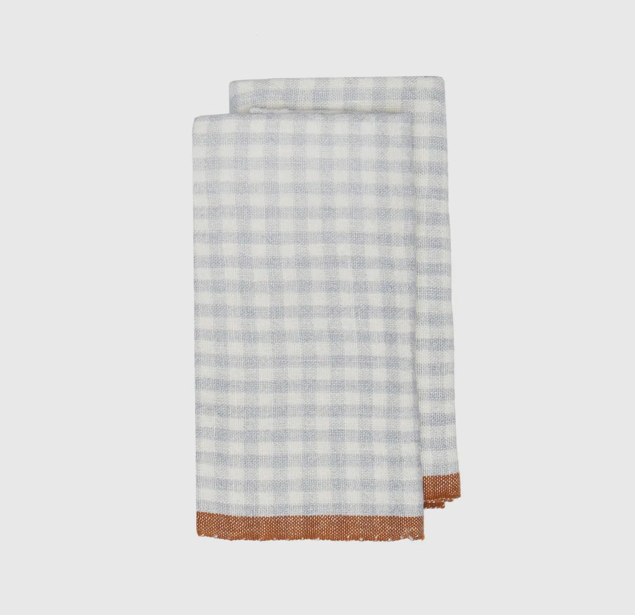 Gingham Blue + Cognac Linen Tea Towel