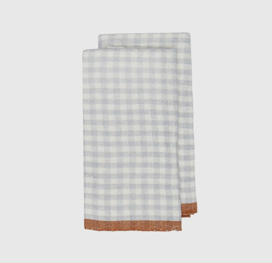 Gingham Blue + Cognac Linen Tea Towel