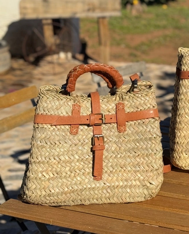 Hera Straw and Leather Tote, Petite