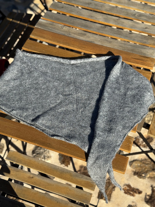 Knit Kerchief Scarf, Grey