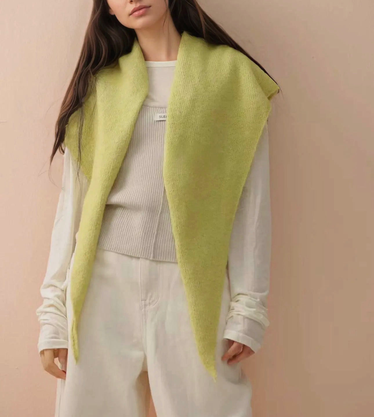 Knit Kerchief Scarf, Chartreuse