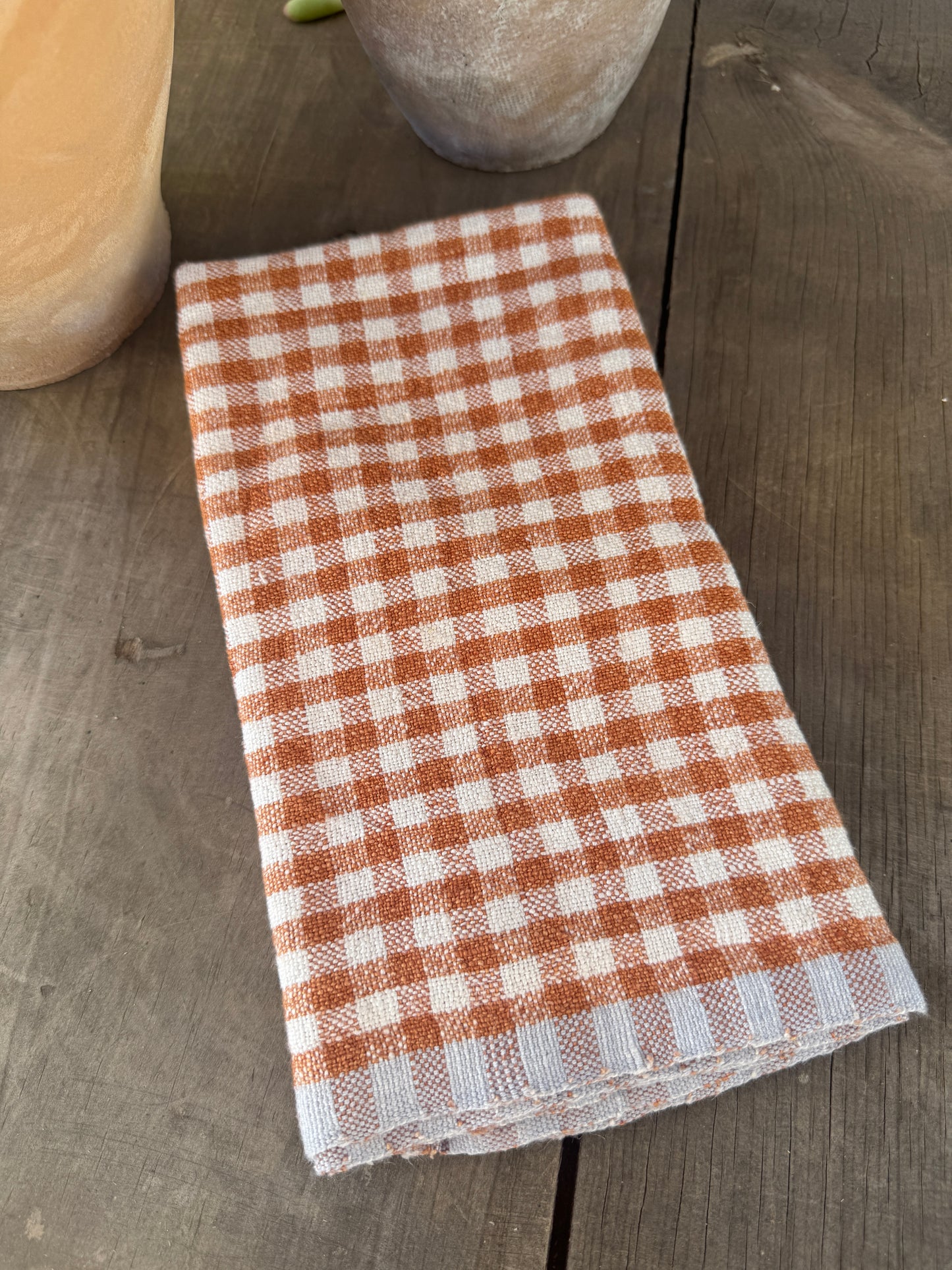 Gingham Pumpkin + Blue Chunky Linen Tea Towels