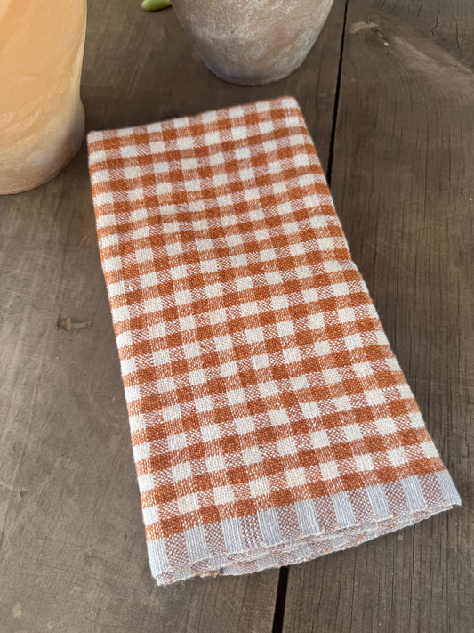 Gingham Pumpkin + Blue Chunky Linen Tea Towels