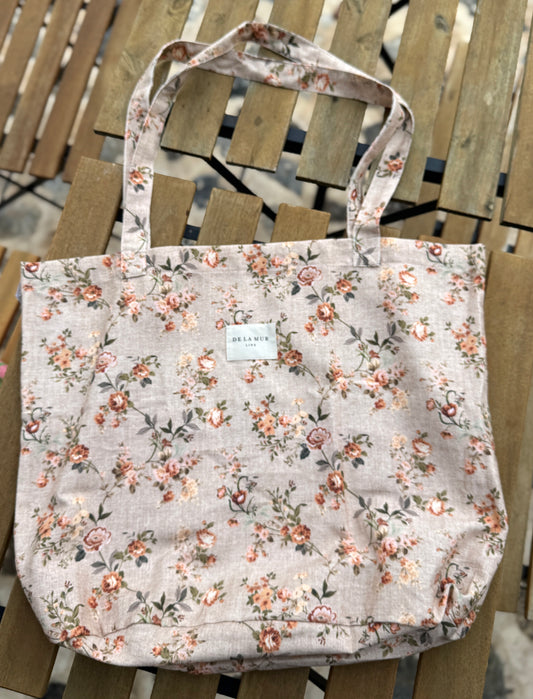 Pink Floral Cotton Tote, Grande
