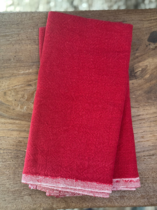 Red Chunky Linen Kitchen Towel