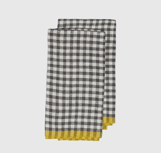 Gingham Grey + Yellow Linen Tea Towel