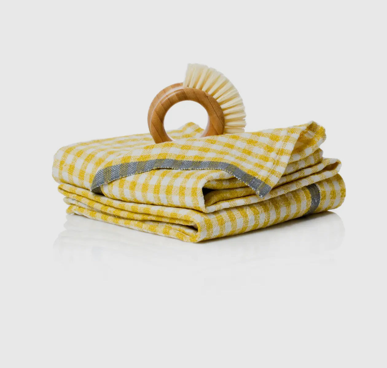 Gingham Yellow + Grey linen tea towel